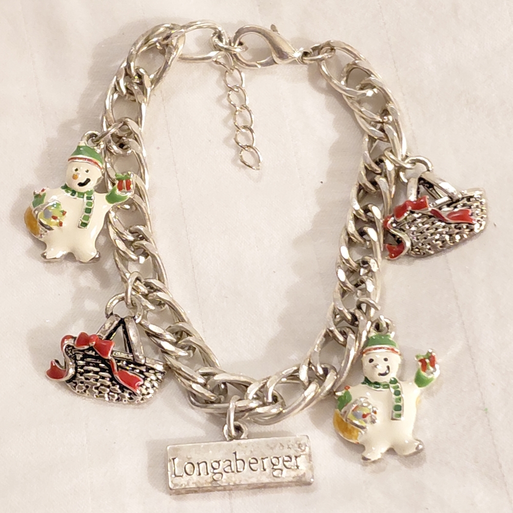 Longaberger Silver Tone Christmas Charm Bracelet MB